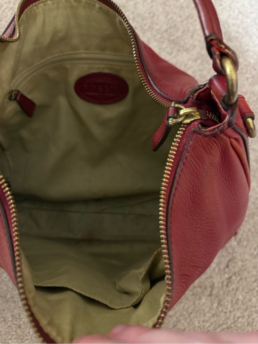Fossil Red Leather Hobo Shoulder Bag Handbag w/ Key Charm